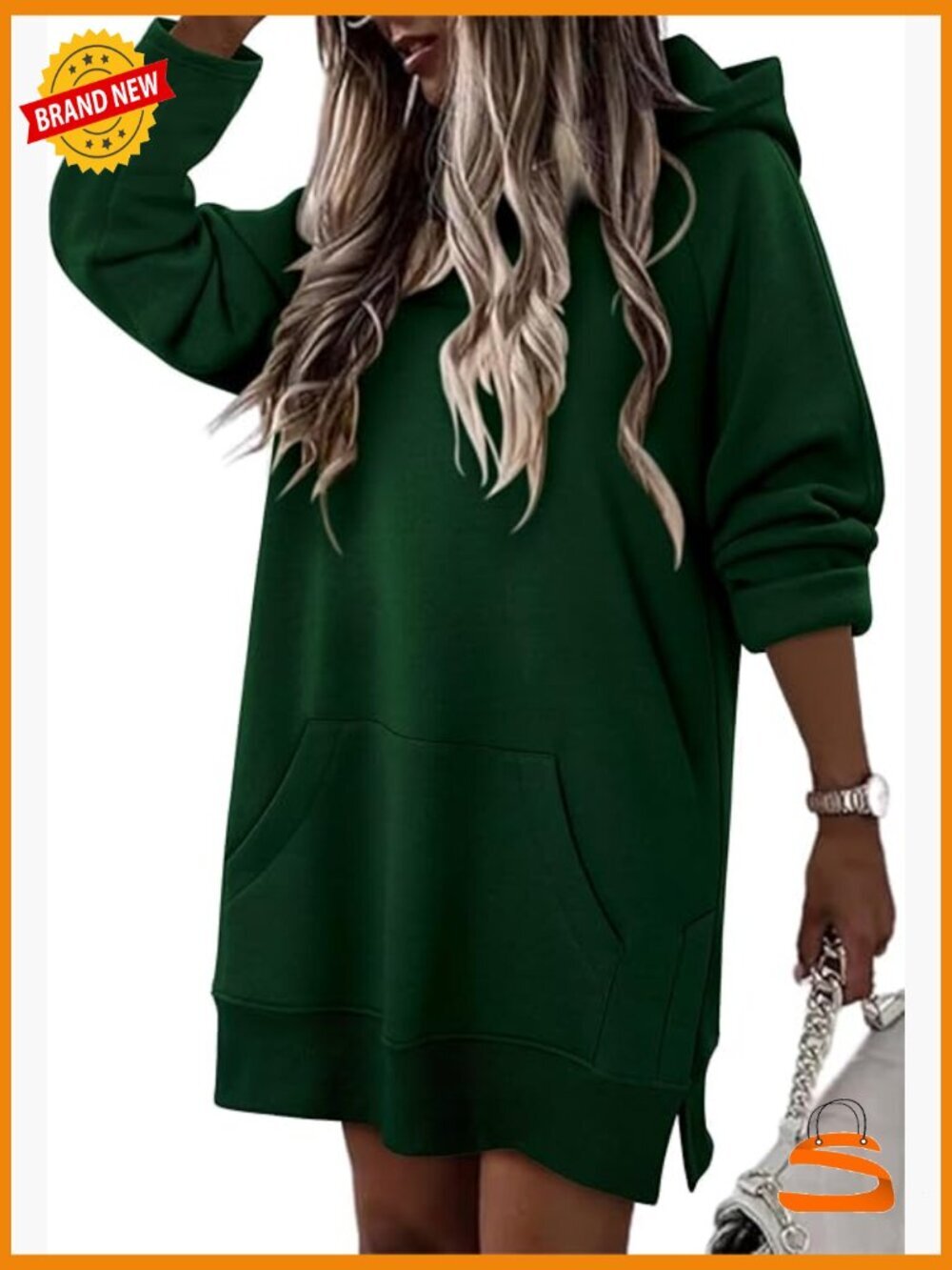 Oversized Split Hem Hoodie Dress with Kangaroo Pocket